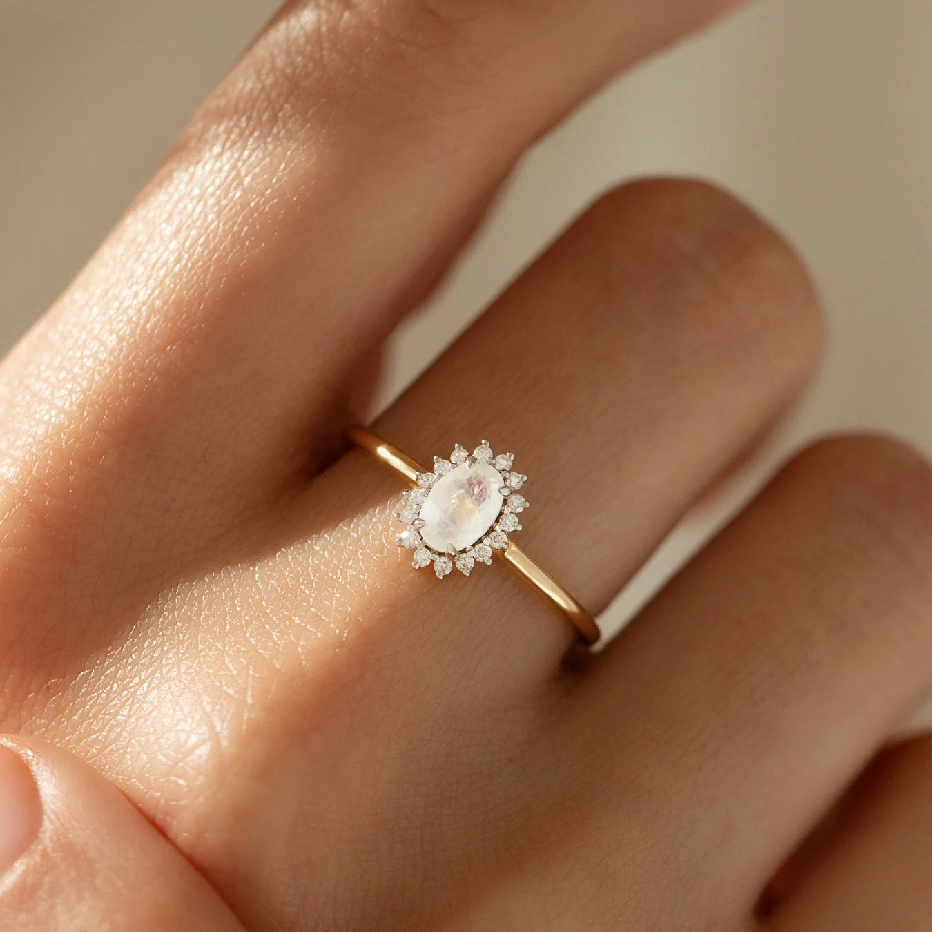 Moonstone halo ring