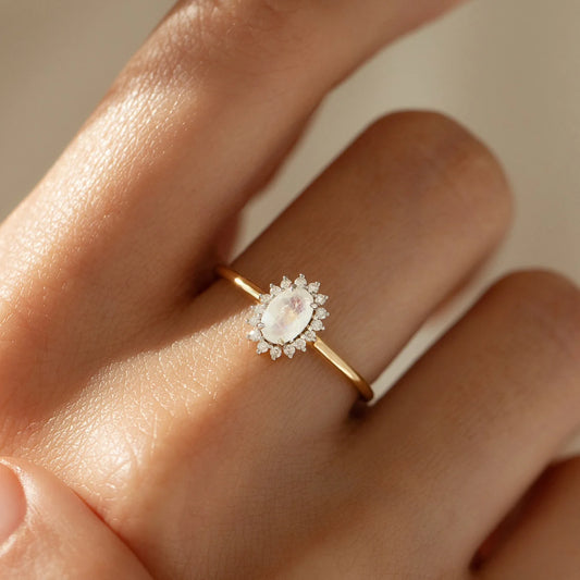 Moonstone halo ring